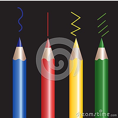 Colorful pencils on a black background transmitting their colors in lines Stock Photo