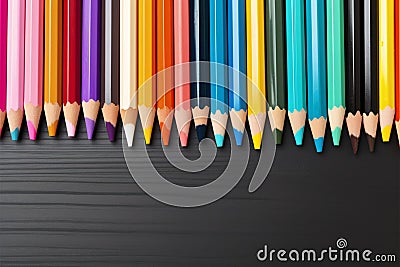 Colorful pencils border on white backdrop Stock Photo