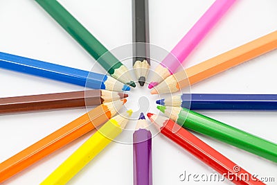 Colorful pencils in pail Stock Photo