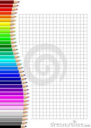 Colorful pencils wall on squared notebook sheet Cartoon Illustration