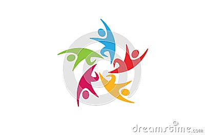 Colorful People Abstract Five Group Team Logo Vector Illustration