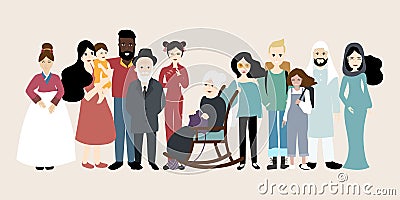 Colorful family banner with woman, man and children are standing together Vector Illustration