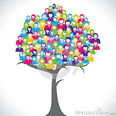 Colorful people group tree Vector Illustration