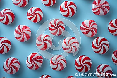 Colorful peppermint swirl jelly candies on a bright blue background Stock Photo