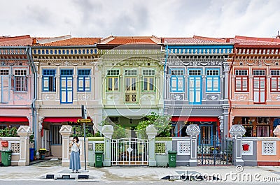 Colorful `Peranakan` House at Singapore. Editorial Stock Photo