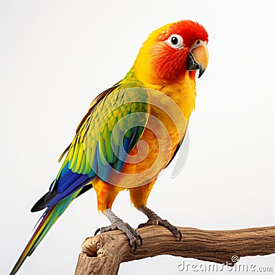 colorful perched parot on white background, AI Generative Stock Photo