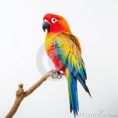 colorful perched parot on white background, AI Generative Stock Photo