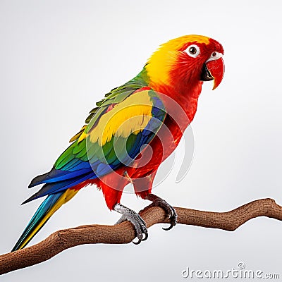 colorful perched parot on white background, AI Generative Stock Photo