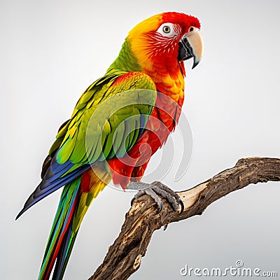 colorful perched parot on white background, AI Generative Stock Photo