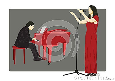 Colorful pianist and singer silhouettes set. Vector illustration Vector Illustration