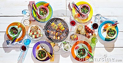 Colorful picnic table with vegan cuisine Stock Photo