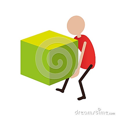 Colorful pictogram men carrying a cube Vector Illustration