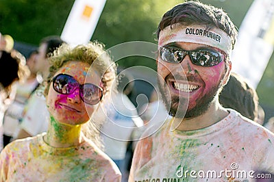 Couple from The Color Run Bucharest. Happiest 5k on the planet! Editorial Stock Photo