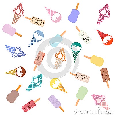 Colorful picture of various kinds of delicious ice cream Vector Illustration