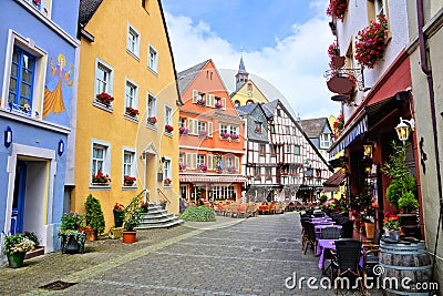 Colorful street in the Old Town of Bernkastel Kues, Germany Editorial Stock Photo