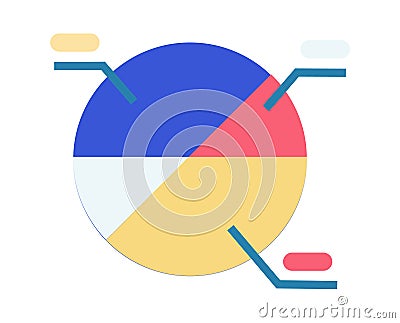 Colorful pie chart with four segments and data pointers. Infographic for presentation, report. Financial data Vector Illustration