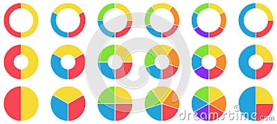 Colorful pie and donut charts. Circle chart, circle sections and round donuts chart pieces. Business infographic vector Vector Illustration