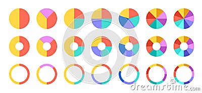 Colorful pie and donut charts. Vector Illustration