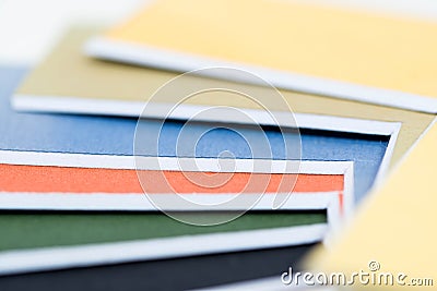 Colorful pieces of picture framing passepartouts close up macro shot Stock Photo