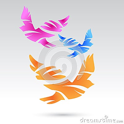 Colorful pigeons. Abstract birds. Vector Illustration