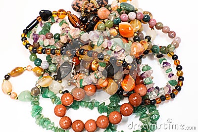 Close Up of Colorful Pile of Bracelets and Necklace Beautiful Elegance Accessory Stock Photo