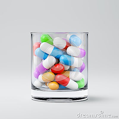 Colorful Pills in a Drinking Glass Stock Photo