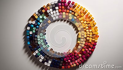 Colorful pills in a patterned capsule heap generated by AI Stock Photo