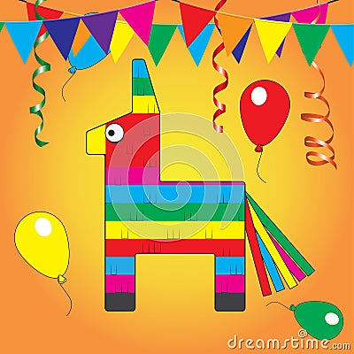 Colorful pinata. Mexcian traditional birthday toy Vector Illustration