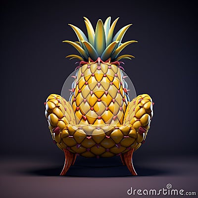 Colorful Pineapple Chair: A Charming 3d Illustration With Surrealism-inspired Design Cartoon Illustration