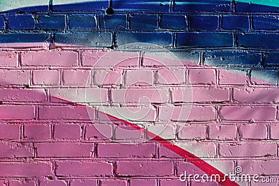 Colorful pink, blue, violet and white painted brick wall Stock Photo