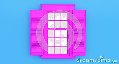 Colorful pink window isolated on blue wall Stock Photo