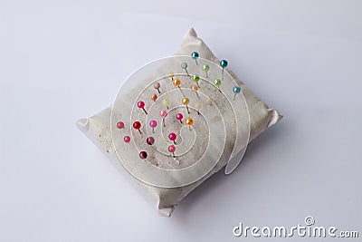 Colorful of pins and pin cushion Stock Photo