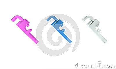 Colorful Pipe adjustable wrench icon isolated on white background. Minimalism concept. 3D render illustration Cartoon Illustration