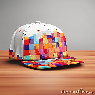 Colorful Pixel Block Custom Hat Design With Realistic Details Stock Photo