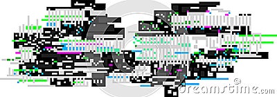 Colorful pixel sorting effect distorting a digital image, creating an abstract glitch art composition with black, white Vector Illustration