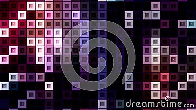 Colorful pixelated animation with blinking square blocks in mainly lilac tones, seamless loop. Motion. Shimmering mosaic Stock Photo