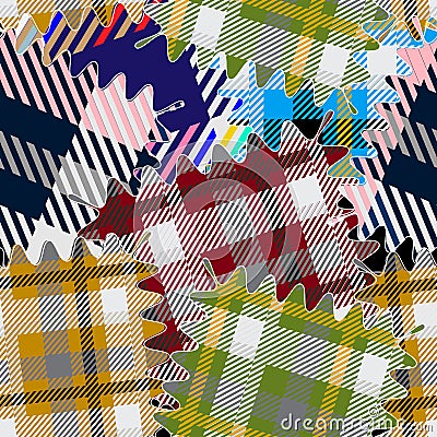 Colorful plaids seamless pattern. Vector textured tartan patchworks background. Striped materials. Geometric abstract repeat Vector Illustration