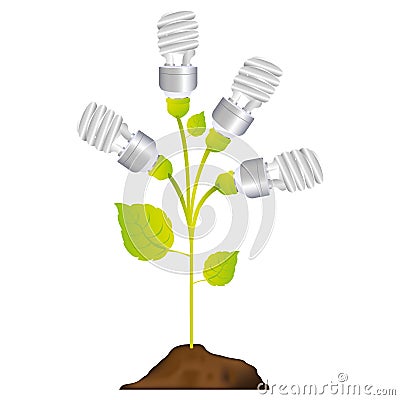 colorful plant stem with leaves and fluorescent bulbs in spiral Cartoon Illustration
