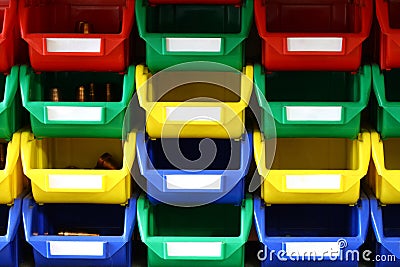 Colorful plastic containers Stock Photo