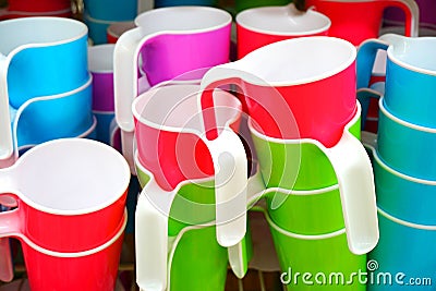 Colorful plastic cups Stock Photo