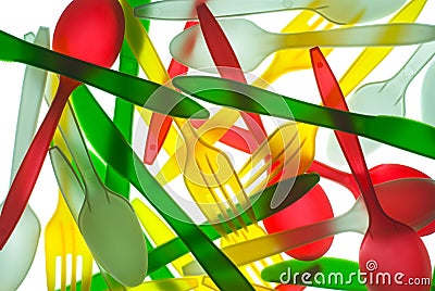 Colorful plastic Cutlery Stock Photo