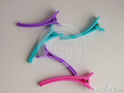 Colorful plastic hair barrettes Stock Photo