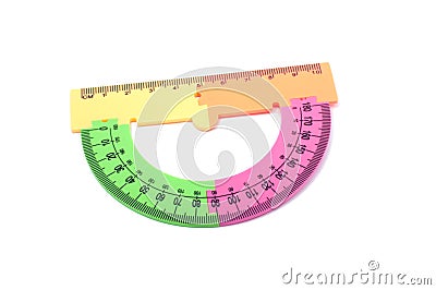 colorful plastic protractor in different color isolated Stock Photo