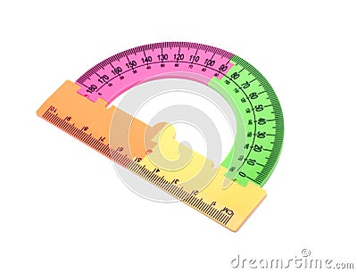 colorful plastic protractor in different color isolated Stock Photo