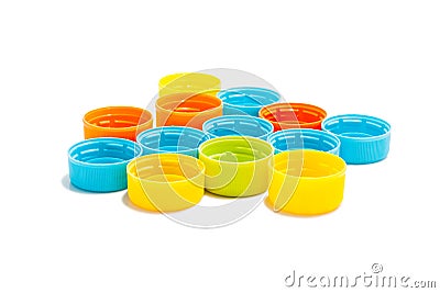 Colorful plastic recycled bottle caps Stock Photo