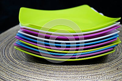 Colorful plastic tableware Stock Photo