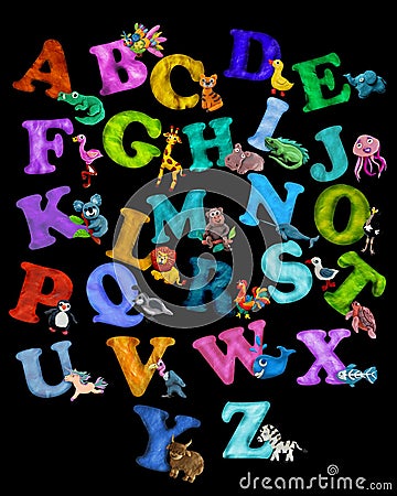 Colorful plasticine 3D animals alphabet poster Stock Photo