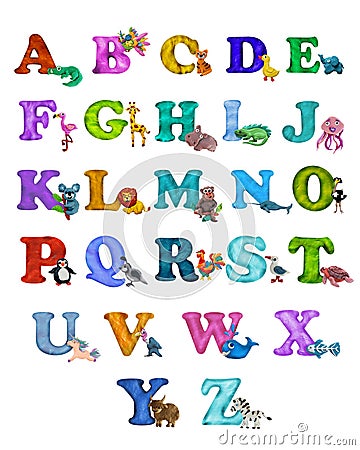 Colorful plasticine 3D animals alphabet poster Stock Photo