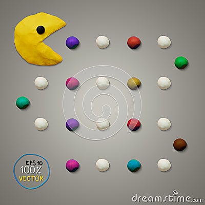 Colorful plasticine game play pacman Vector Illustration