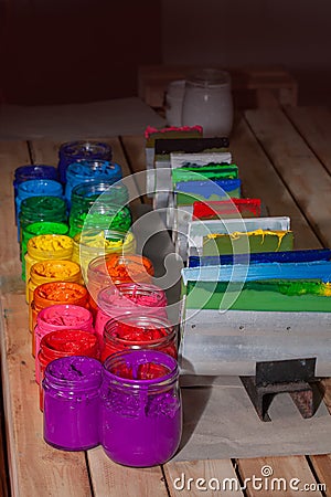 Colorful plastisol ink for print tee shirt Stock Photo